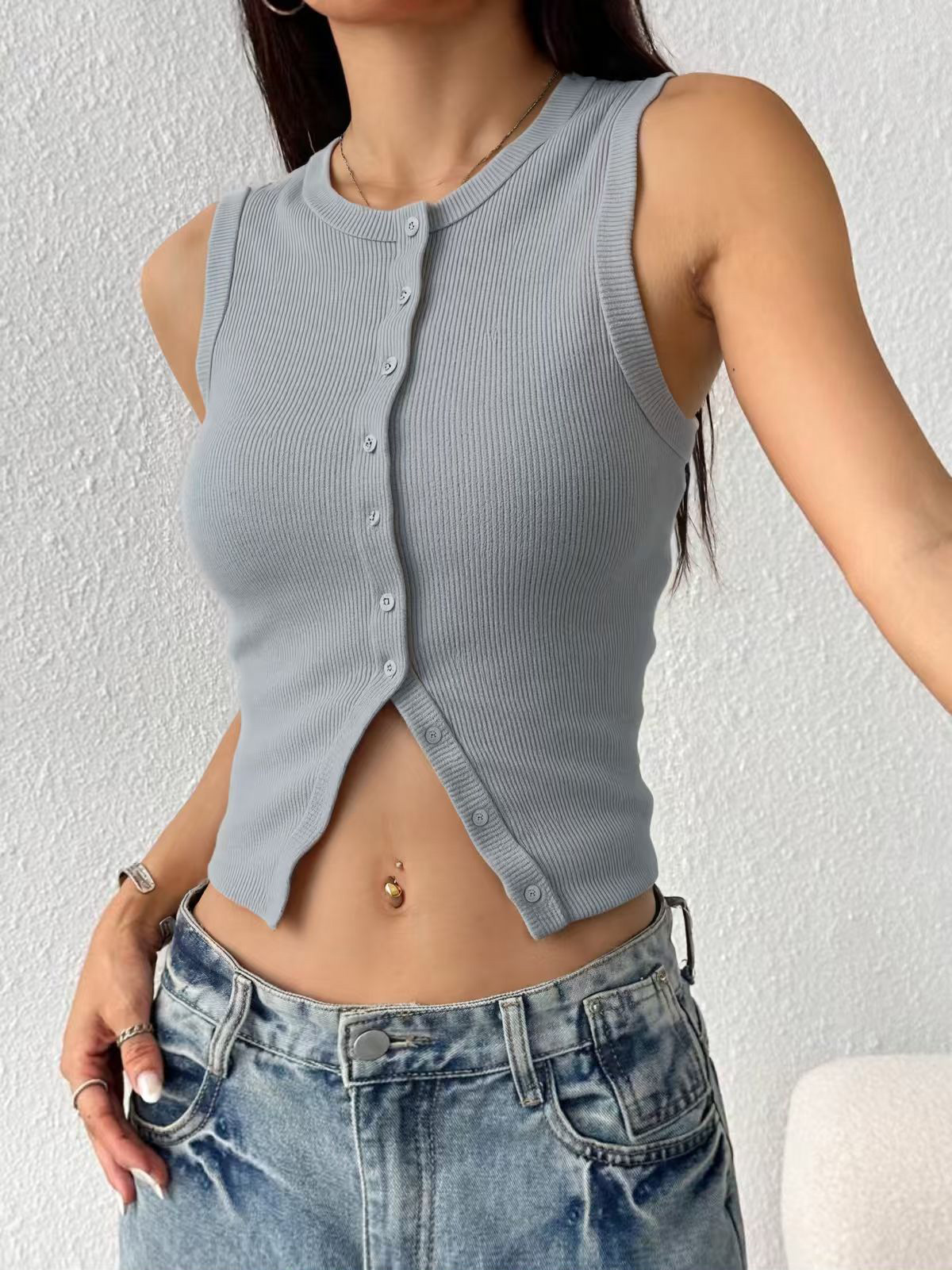 Women Ribbed Knit Sleeveless T - Tank Top Ribbed recension och pris